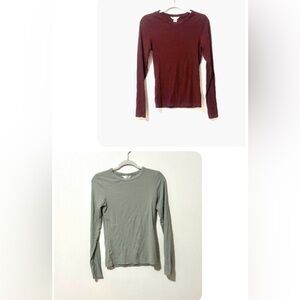 H&M Crew Neck Slim Fit Shirt Thermal Long Sleeve Top Gray Burgundy LOT OF 2 M
